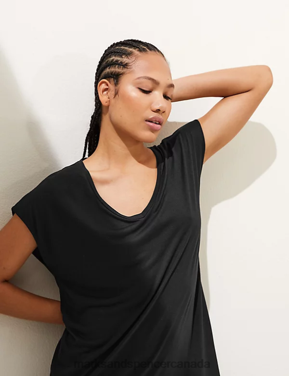Women Black Clothing Marks & Spencer Jersey V-Neck Midi T-Shirt Dress 20VTD2346 - Marks and Spencer outlet