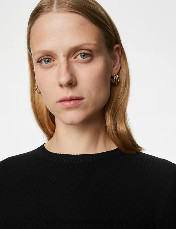 Women Black Clothing Marks & Spencer Knitted Ribbed Crew Neck Midi Dress 20VTD1400 - Marks and Spencer outlet