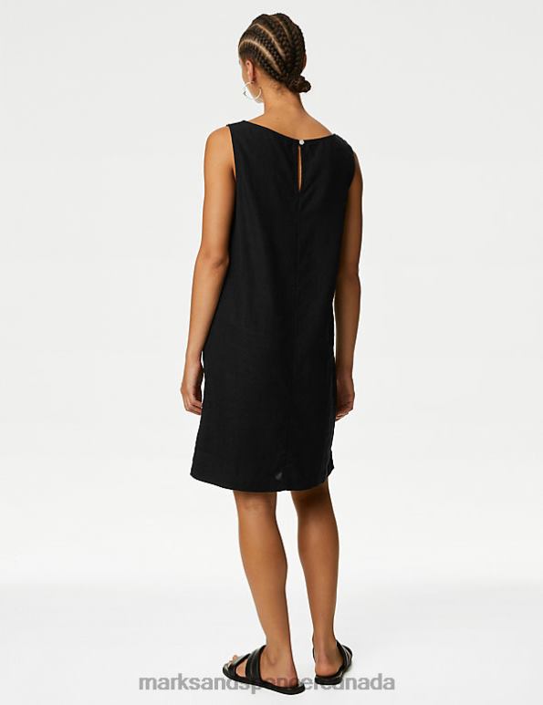Marks and Spencer Canada - Women Black Clothing Marks & Spencer Linen Rich Knee Length Shift Dress 20VTD1283