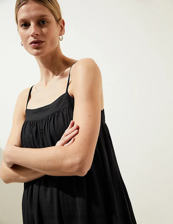 Women Black Clothing Marks & Spencer Linen Rich Square Neck Midi Cami Dress 20VTD1339 - Marks and Spencer online