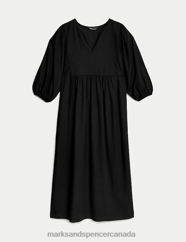 Women Black Clothing Marks & Spencer Linen Rich V-Neck Midi Beach Dress 20VTD371 - Marks and Spencer online