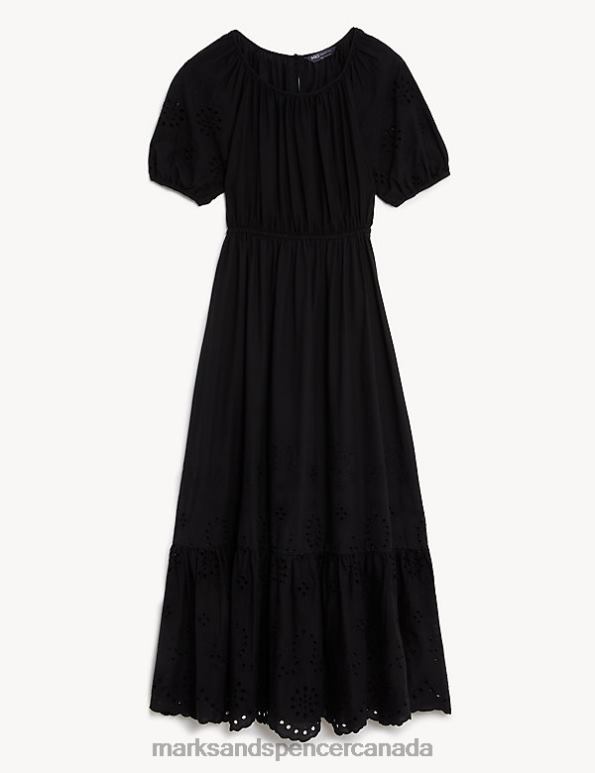Women Black Clothing Marks & Spencer Pure Cotton Broderie Midaxi Tiered Dress 20VTD2015 - Marks and Spencer outlet