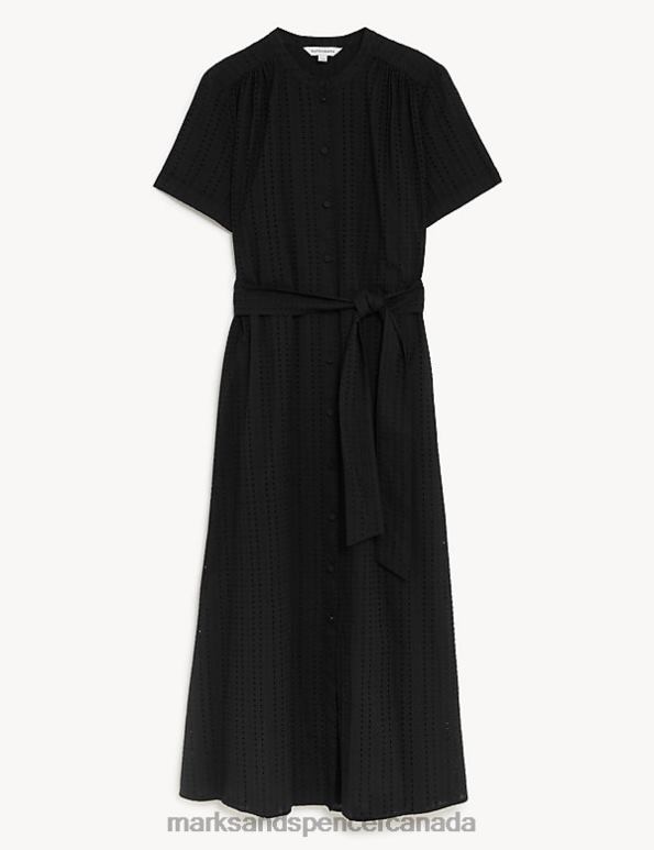 Women Black Clothing Marks & Spencer Pure Cotton Embroidered Midaxi Shirt Dress 20VTD2408 - Marks and Spencer online