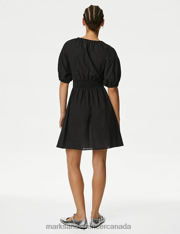 Marks and Spencer Canada - Women Black Clothing Marks & Spencer Pure Cotton V-Neck Mini Waisted Dress 20VTD2366