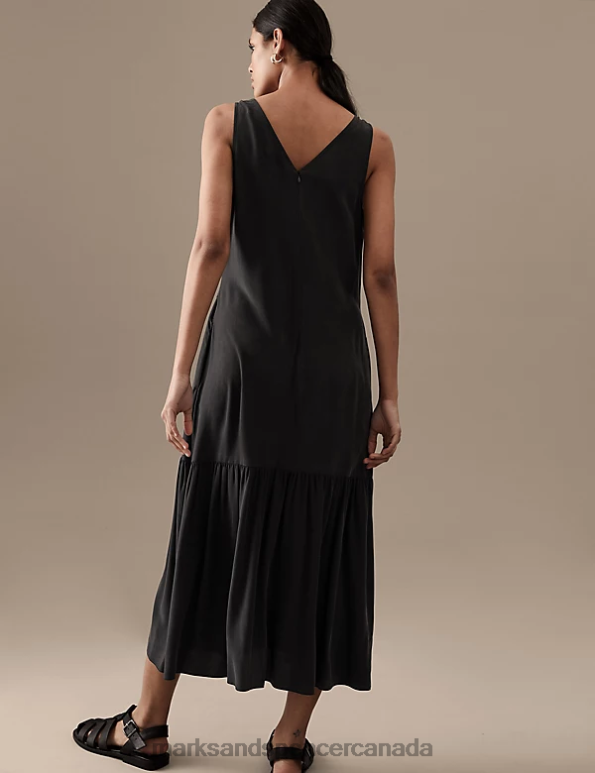 Women Black Clothing Marks & Spencer Pure Silk V-Neck Belted Midaxi Slip Dress 20VTD989 - Marks and Spencer Canada locations