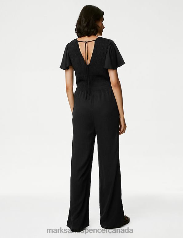 Women Black Clothing Marks & Spencer Tie Neck Frill Detail Jumpsuit 20VTD1111 - Marks and Spencer online