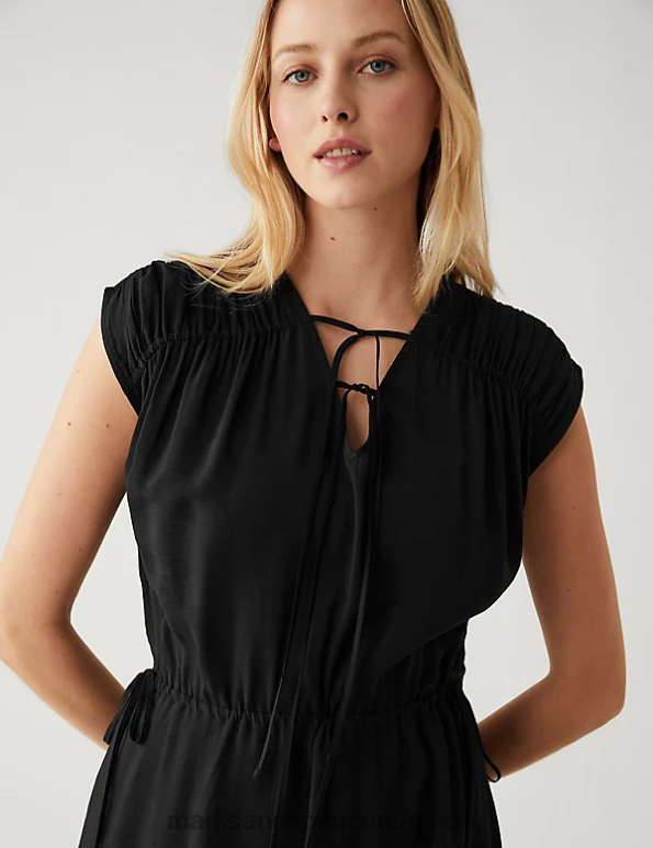 Women Black Clothing Marks & Spencer Tie Neck Midaxi Waisted Dress 20VTD3145 - Marks and Spencer Canada locations