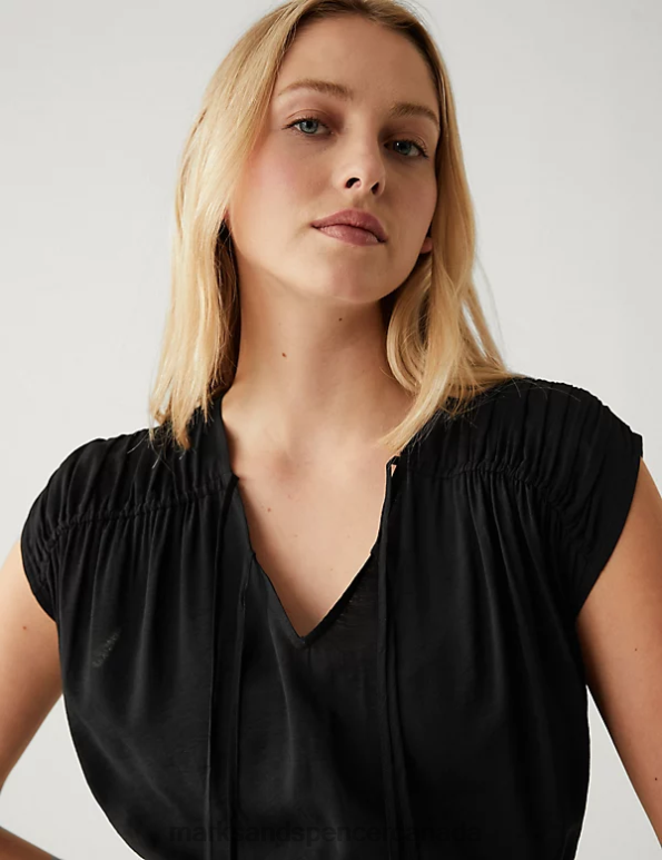 Women Black Clothing Marks & Spencer Tie Neck Midaxi Waisted Dress 20VTD3145 - Marks and Spencer Canada locations