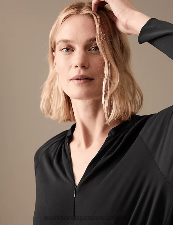 Marks and Spencer near me - Women Black Clothing Marks & Spencer Zip Neck Midaxi Smock Dress 20VTD2888