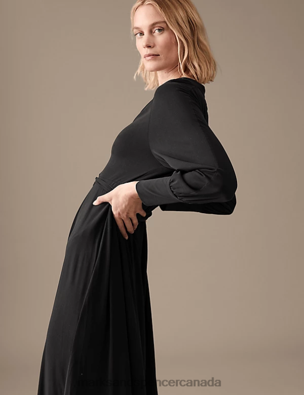 Marks and Spencer near me - Women Black Clothing Marks & Spencer Zip Neck Midaxi Smock Dress 20VTD2888