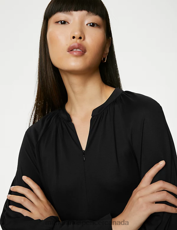 Women Black Clothing Marks & Spencer Zip Neck Tie Waist Midaxi Smock Dress 20VTD467 - Marks and Spencer Canada locations