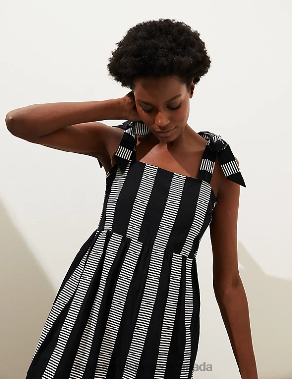 Women Black Mix Clothing Marks & Spencer Cotton Rich Striped Midaxi Tiered Dress 20VTD178 - Marks and Spencer Canada locations