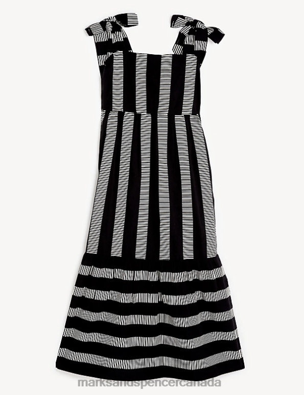 Women Black Mix Clothing Marks & Spencer Cotton Rich Striped Midaxi Tiered Dress 20VTD178 - Marks and Spencer Canada locations