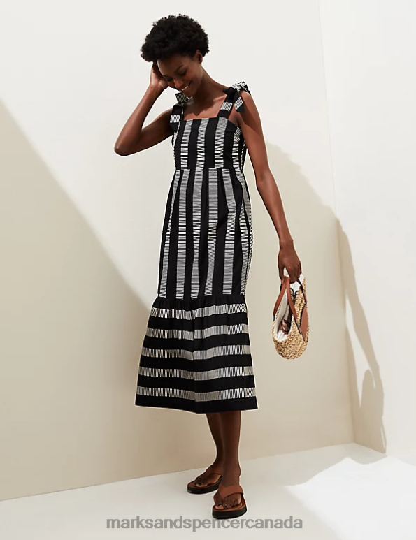 Women Black Mix Clothing Marks & Spencer Cotton Rich Striped Midaxi Tiered Dress 20VTD178 - Marks and Spencer Canada locations