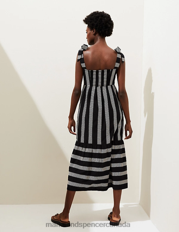 Women Black Mix Clothing Marks & Spencer Cotton Rich Striped Midaxi Tiered Dress 20VTD178 - Marks and Spencer Canada locations