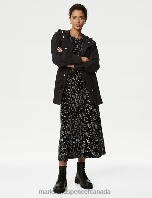 Marks and Spencer sale - Women Black Mix Clothing Marks & Spencer Jersey Printed Belted Midi Tea Dress 20VTD985
