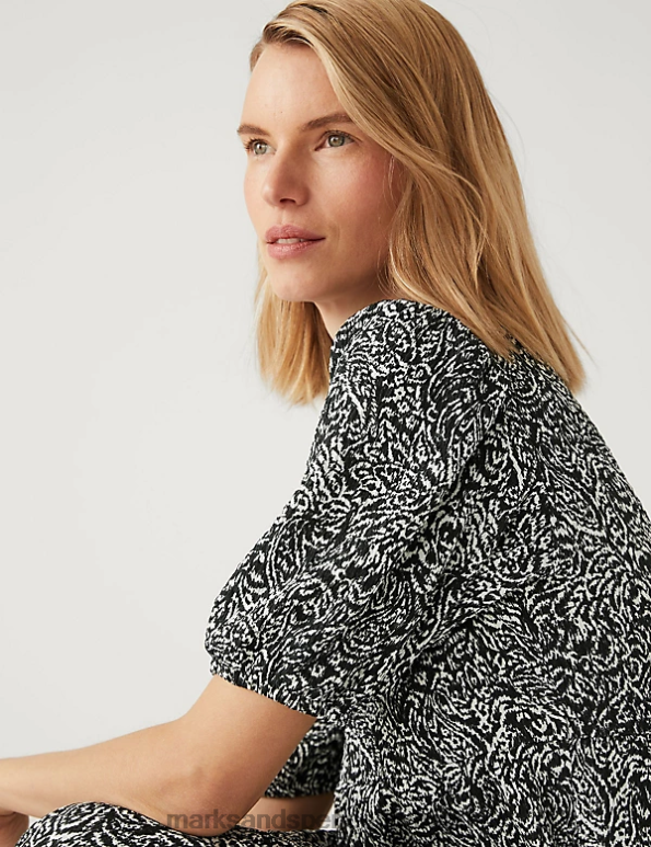 Marks and Spencer near me - Women Black Mix Clothing Marks & Spencer Jersey Printed Textured Tiered Dress 20VTD830