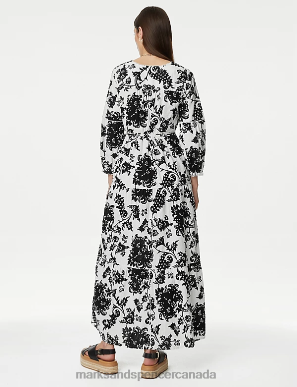 Marks and Spencer near me - Women Black Mix Clothing Marks & Spencer Linen Rich Floral V-Neck Maxi Tiered Dress 20VTD1090