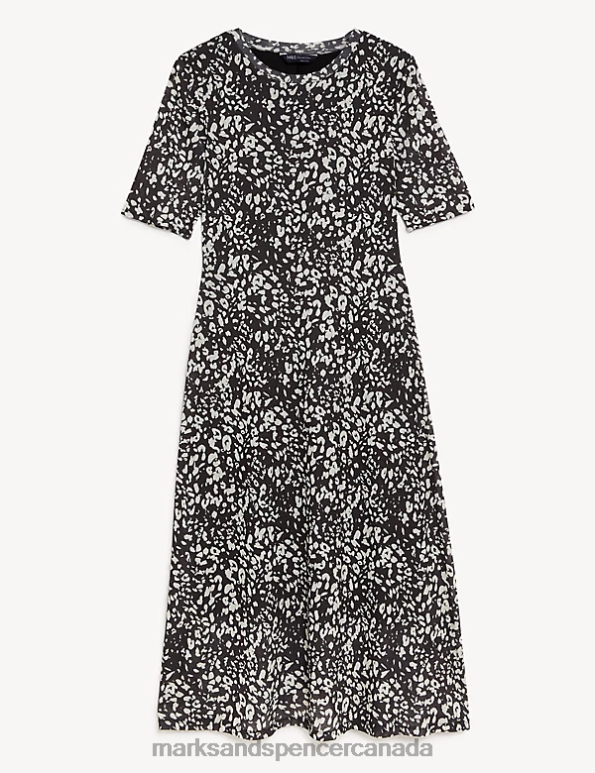 Marks and Spencer sale - Women Black Mix Clothing Marks & Spencer Mesh Jersey Printed Midi Column Dress 20VTD1675