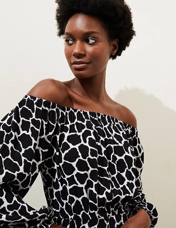 Marks and Spencer Canada - Women Black Mix Clothing Marks & Spencer Printed Bardot Midaxi Dress 20VTD2614