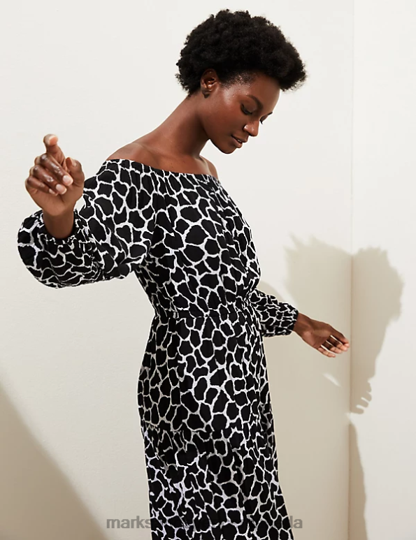 Marks and Spencer Canada - Women Black Mix Clothing Marks & Spencer Printed Bardot Midaxi Dress 20VTD2614