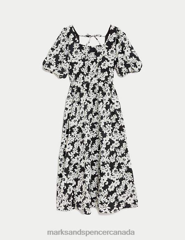 Women Black Mix Clothing Marks & Spencer Printed Square Neck Midi Skater Dress 20VTD1728 - Marks and Spencer online