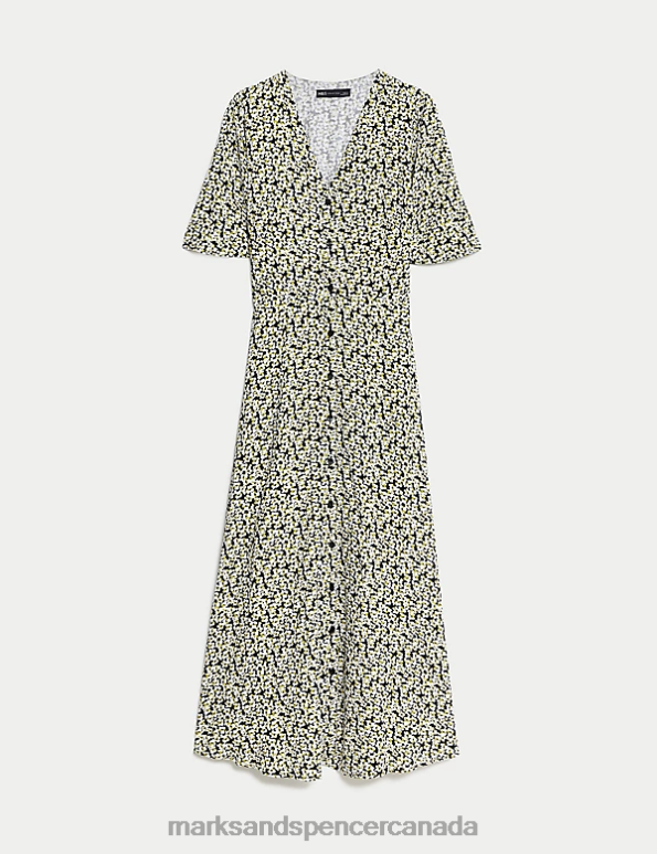 Marks and Spencer near me - Women Black Mix Clothing Marks & Spencer Printed V-Neck Midi Tea Dress 20VTD1421