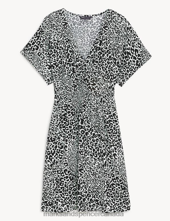 Women Black Mix Clothing Marks & Spencer Printed V-Neck Mini Waisted Dress 20VTD3014 - Marks and Spencer online