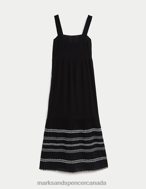 Marks and Spencer Canada - Women Black Mix Clothing Marks & Spencer Pure Cotton Embroidered Midaxi Beach Dress 20VTD621