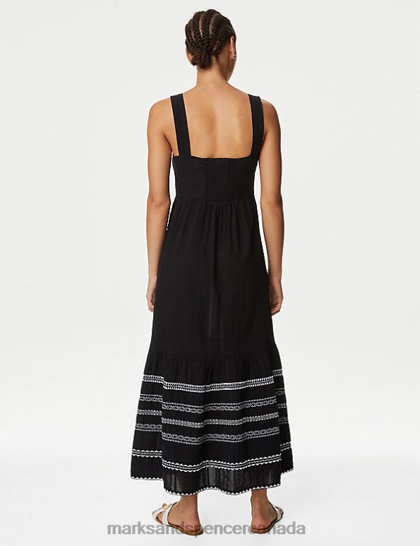 Marks and Spencer Canada - Women Black Mix Clothing Marks & Spencer Pure Cotton Embroidered Midaxi Beach Dress 20VTD621