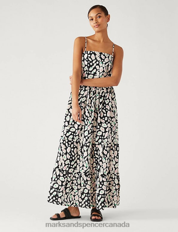 Women Black Mix Clothing Marks & Spencer Pure Cotton Printed Midaxi Cami Dress 20VTD2826 - Marks and Spencer online