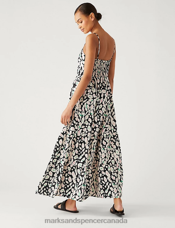Women Black Mix Clothing Marks & Spencer Pure Cotton Printed Midaxi Cami Dress 20VTD2826 - Marks and Spencer online
