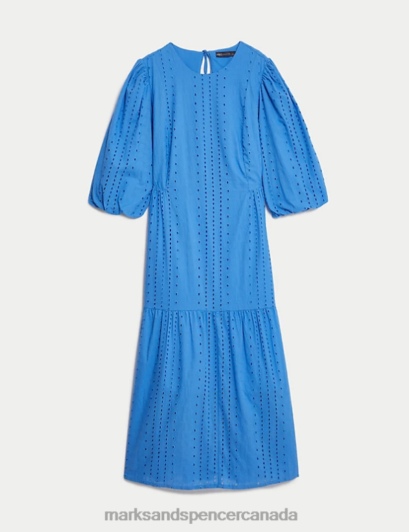 Women Blue Clothing Marks & Spencer Pure Cotton Broderie Midi Tiered Dress 20VTD132 - Marks and Spencer Canada locations