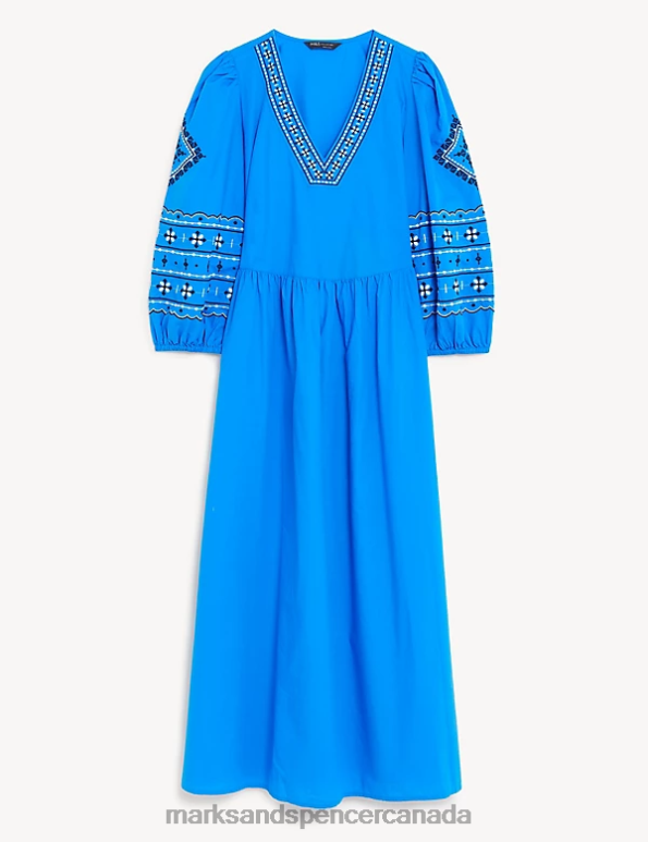 Marks and Spencer sale - Women Blue Clothing Marks & Spencer Pure Cotton Embroidered V-Neck Midi Dress 20VTD98