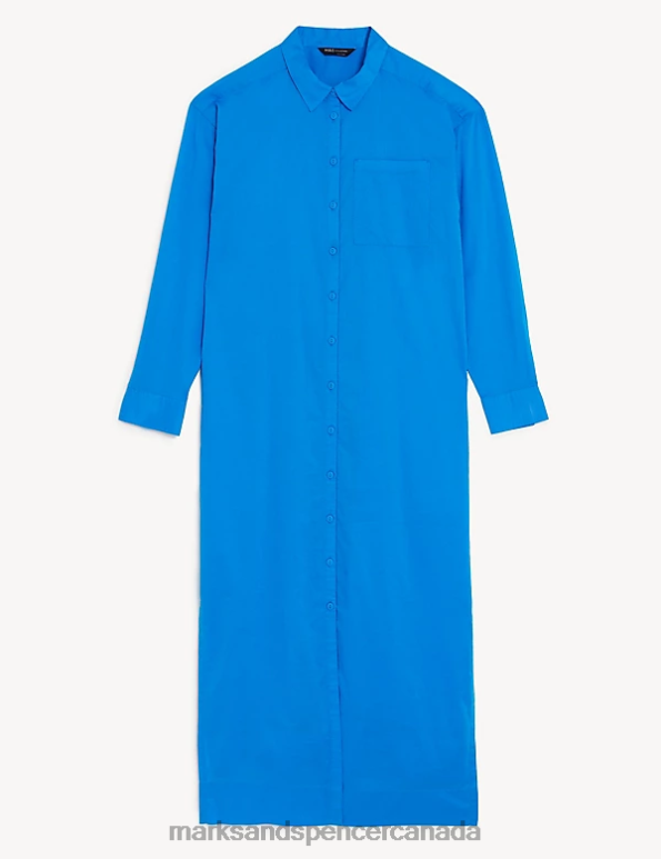 Women Blue Clothing Marks & Spencer Pure Cotton Midaxi Shirt Dress 20VTD1848 - Marks and Spencer Canada locations