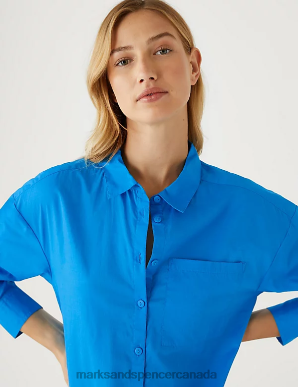 Women Blue Clothing Marks & Spencer Pure Cotton Midaxi Shirt Dress 20VTD1848 - Marks and Spencer Canada locations
