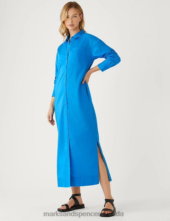 Women Blue Clothing Marks & Spencer Pure Cotton Midaxi Shirt Dress 20VTD1848 - Marks and Spencer Canada locations