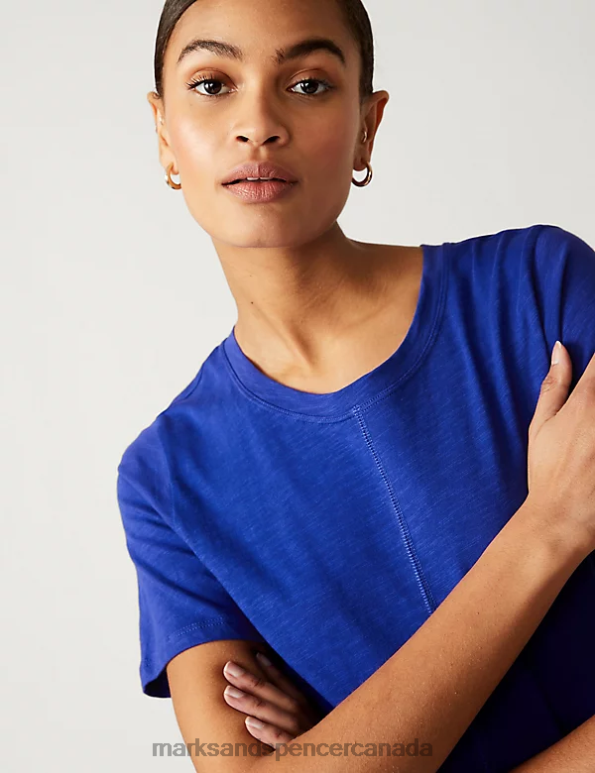 Marks and Spencer Canada - Women Blue Clothing Marks & Spencer Pure Cotton Round Neck Midaxi T-Shirt Dress 20VTD1413
