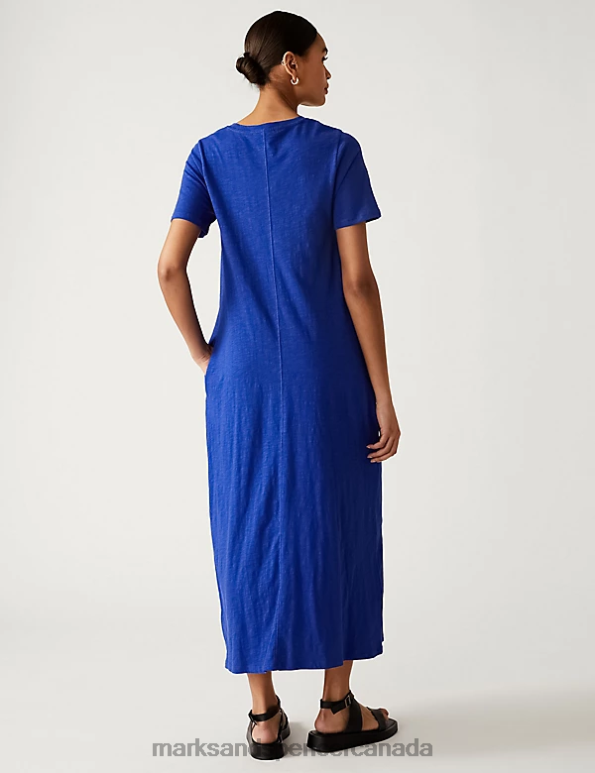 Marks and Spencer Canada - Women Blue Clothing Marks & Spencer Pure Cotton Round Neck Midaxi T-Shirt Dress 20VTD1413