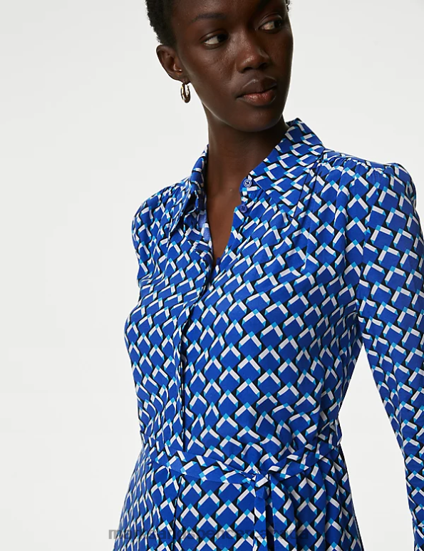 Marks and Spencer sale - Women Blue Mix Clothing Marks & Spencer Cupro Rich Geometric Midaxi Shirt Dress 20VTD56