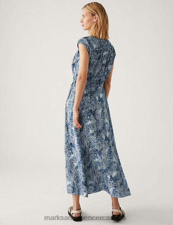 Marks and Spencer near me - Women Blue Mix Clothing Marks & Spencer Floral Tie Neck Midaxi Waisted Dress 20VTD1975