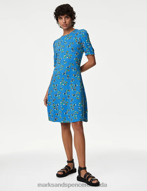 Marks and Spencer sale - Women Blue Mix Clothing Marks & Spencer Jersey Printed Mini Skater Dress 20VTD526