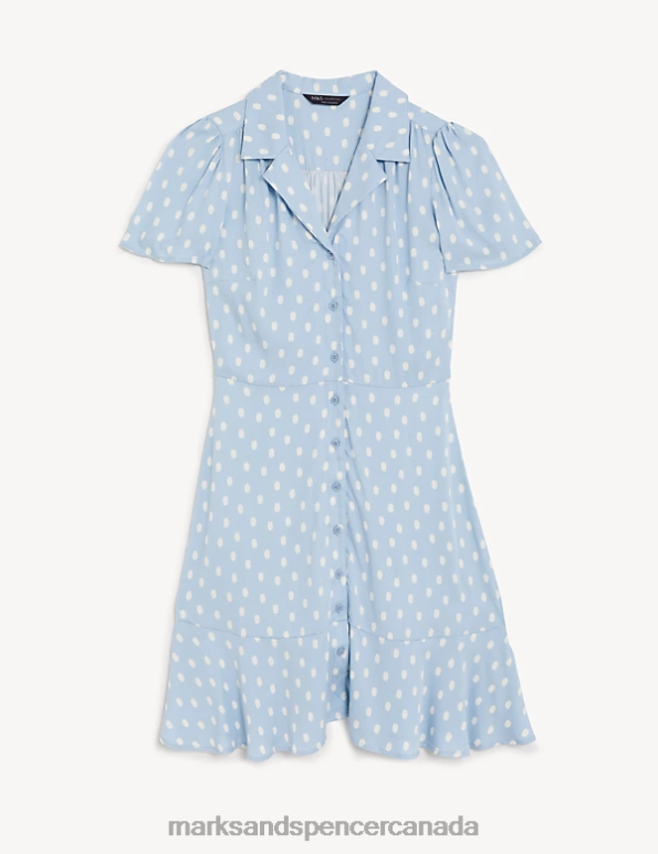 Marks and Spencer sale - Women Blue Mix Clothing Marks & Spencer Printed Mini Shirt Dress 20VTD1554