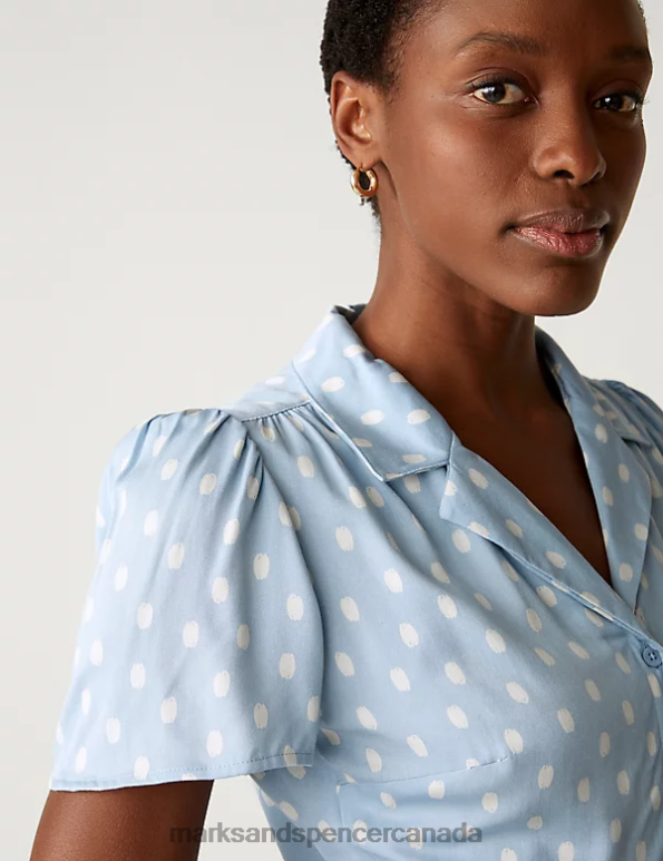 Marks and Spencer sale - Women Blue Mix Clothing Marks & Spencer Printed Mini Shirt Dress 20VTD1554