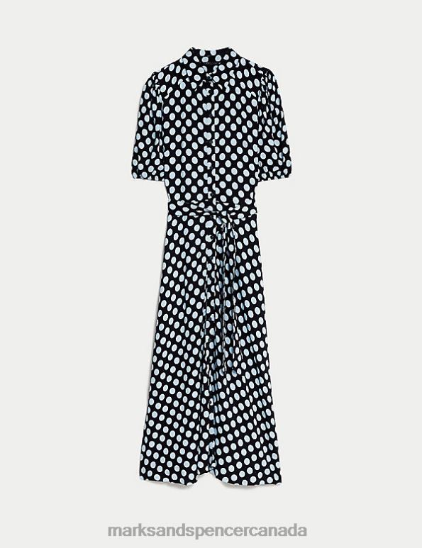 Marks and Spencer Canada - Women Blue Mix Clothing Marks & Spencer Printed Tie Waist Midi Shirt Dress 20VTD1816