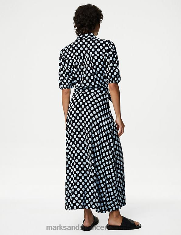 Marks and Spencer Canada - Women Blue Mix Clothing Marks & Spencer Printed Tie Waist Midi Shirt Dress 20VTD1816