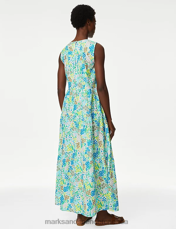 Women Blue Mix Clothing Marks & Spencer Pure Cotton Printed Maxi Tiered Dress 20VTD1320 - Marks and Spencer outlet