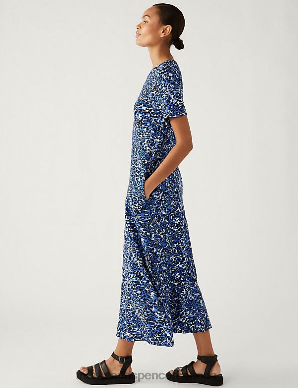 Women Blue Mix Clothing Marks & Spencer Pure Cotton Printed Midaxi T-Shirt Dress 20VTD1883 - Marks and Spencer online