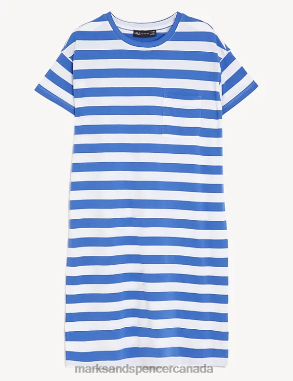Marks and Spencer near me - Women Blue Mix Clothing Marks & Spencer Pure Cotton Printed Mini T-Shirt Dress 20VTD1517