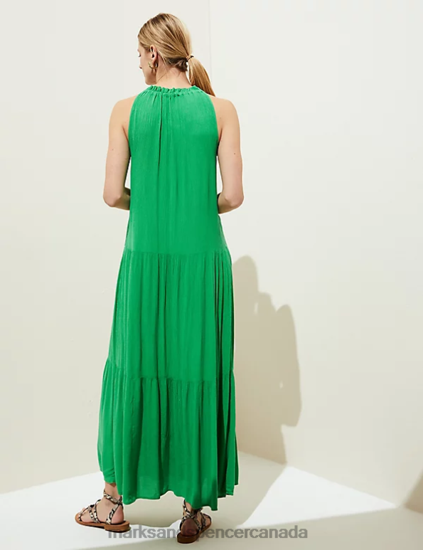 Women Bright Green Clothing Marks & Spencer High Neck Midaxi Tiered Beach Dress 20VTD1629 - Marks and Spencer online